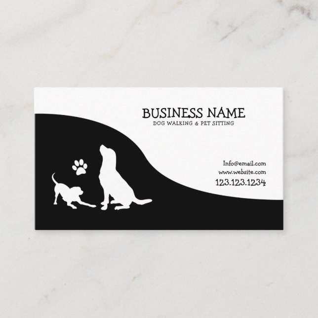 Carte De Visite Pied noir et blanc moderne Silhouette Chien Marche (Devant)