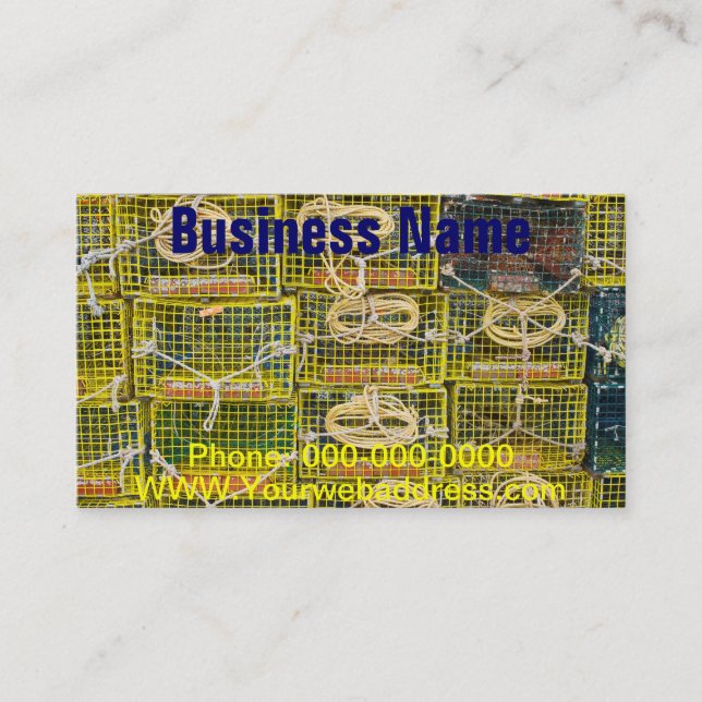 Carte De Visite Pièges jaunes de homard empilés sur le dock (Devant)