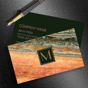 Carte De Visite Pierre Monogramme Marbre Orange ID332
