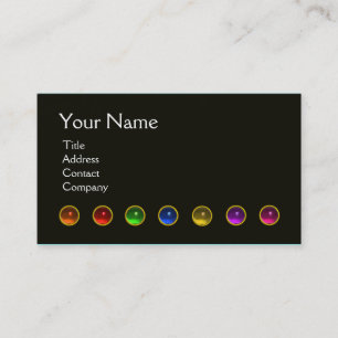 CARTE DE VISITE PIERRES DE GEM COLORÉES MONOGRAMME ROSE BLANC NOIR