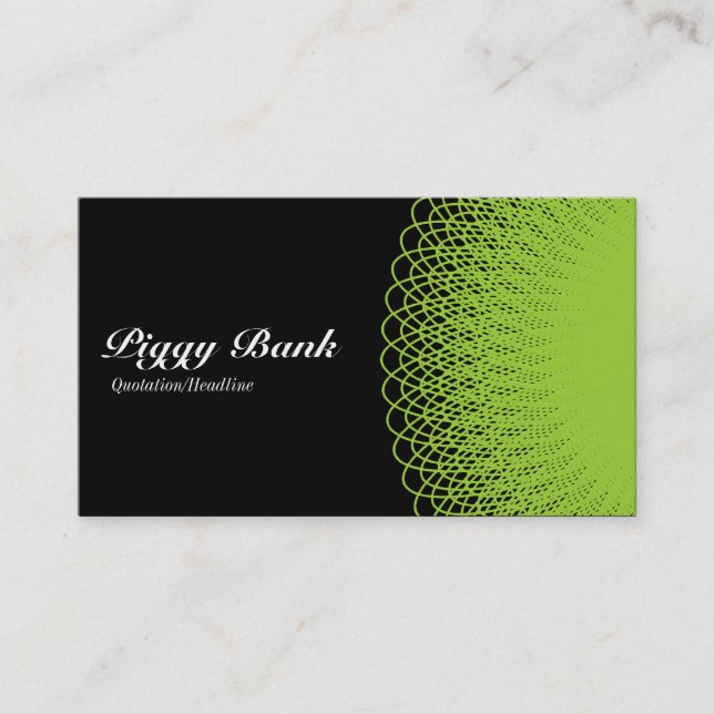Carte De Visite Piggy Bank - Vert sur noir (Devant)