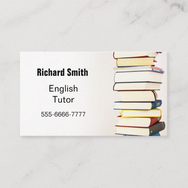 Carte De Visite Pile de livres. Tutor anglais. (Devant)