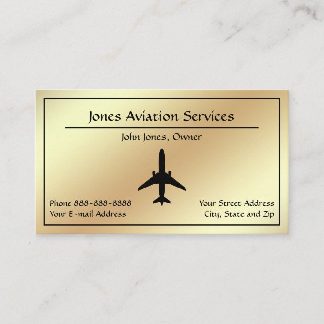 Carte De Visite Pilot Aviation Service Jet Plane Business Card (Devant)