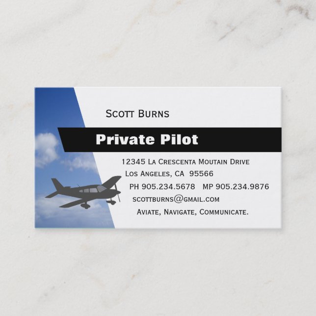 Carte De Visite Pilote d'aviation (Devant)
