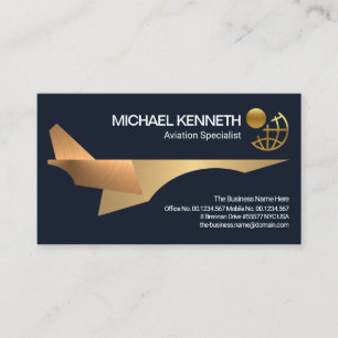 Carte De Visite Pilote d'aviation d'aéroport Cool Gold Jet