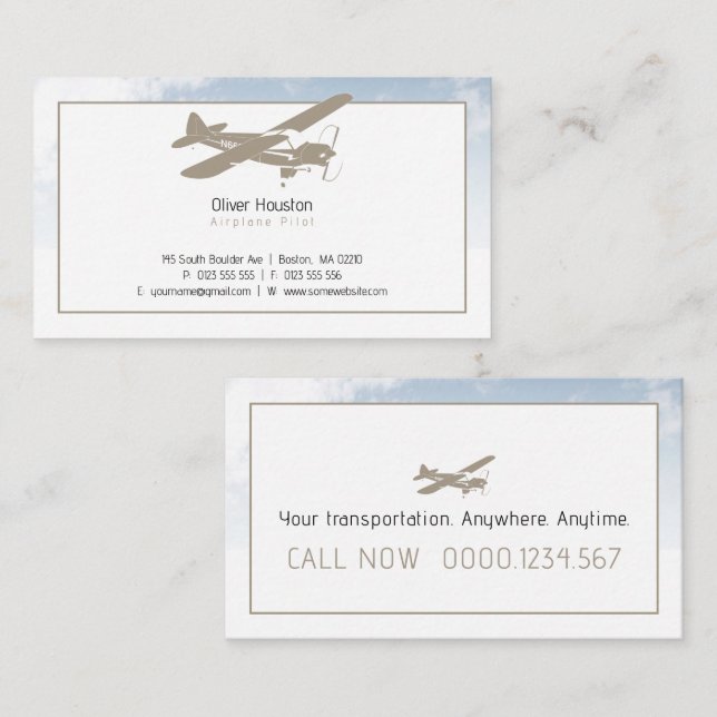 Carte De Visite Pilote d'avion | Aviation (Devant / Derrière)