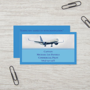 Carte De Visite Pilote d'avion commercial bleu