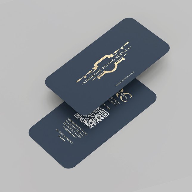 Carte De Visite Pilote de drone moderne Monogramme bleu foncé or (Modern Drone Pilot Dark Blue Gold Monogram Business Card
)