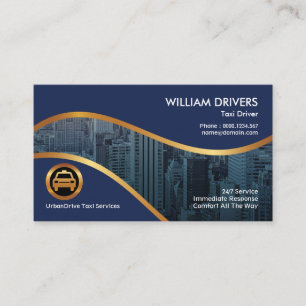 Carte De Visite Pilote de taxi Fringe Gold Double Blue Waves