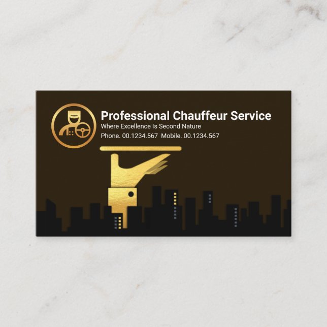 Carte De Visite Pilote Silhouette de plaque de service Gold Waiter (Devant)