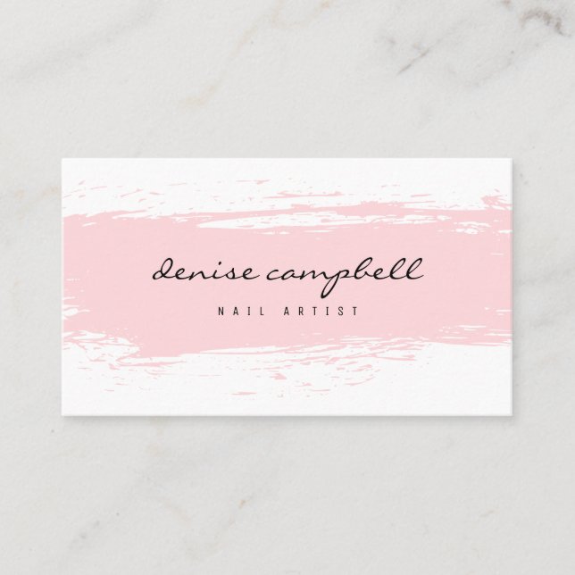 Carte De Visite Pinceau abstrait rose pastel moderne et blanc (Devant)