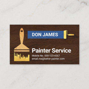 Carte De Visite Pinceau de peinture dorée sur texture de bois