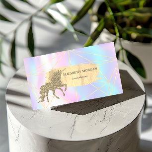 Carte De Visite Pinceau doré, Lignes, Licorne Holographique