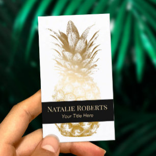 Carte De Visite Pinceau noir d'ananas doré moderne