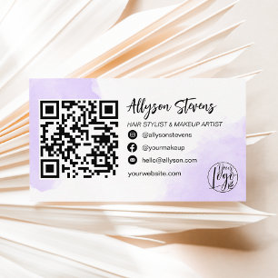 Carte De Visite Pinceau violet cheveux maquillage photo logo qr co