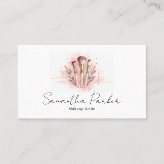 Carte De Visite Pinceaux de Maquillage à l'Aquarelle Rose Pâle