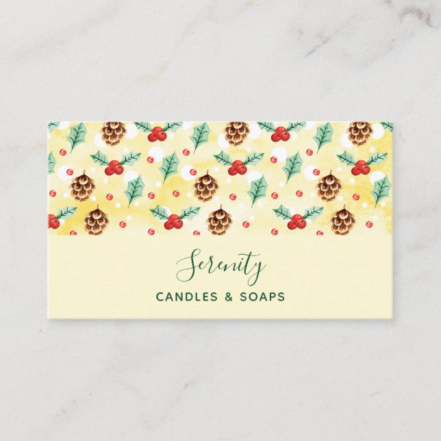 Carte De Visite Pine Cones et Motif de Noël Holly (Devant)