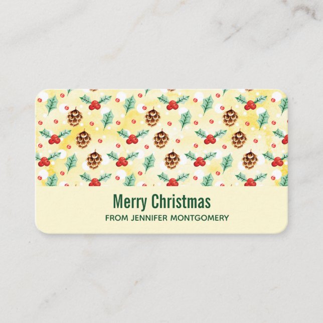 Carte De Visite Pine Cones et Motif de Noël Holly (Devant)
