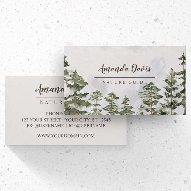 Carte De Visite Pine Forest Nature Aquarelle (Front and Back Side)