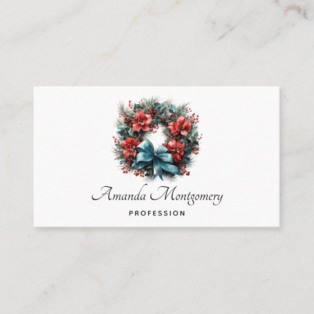 Carte De Visite Pine Wreath avec Holly Christmas (Devant)