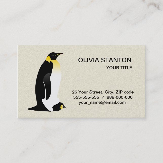 Carte De Visite Pingouin avec son bébé (Devant)