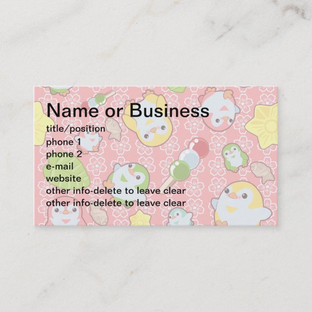 Carte De Visite Pingouins et Wagashi de Kawaii (Devant)