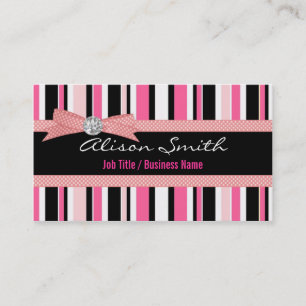 Carte De Visite Pink and black stripes with bow