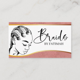 Carte De Visite Pink and Gold Moderne Hair Braiing Salon Business