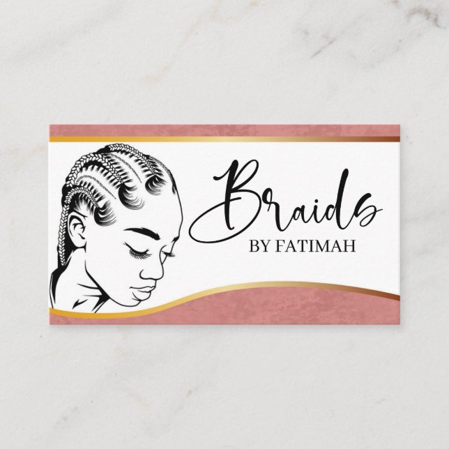 Carte De Visite Pink and Gold Moderne Hair Braiing Salon Business (Devant)