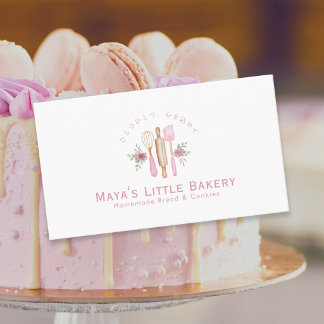 Carte De Visite Pink Baking Utensils Watercolor Bakery Pastry Chef