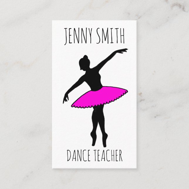 Carte De Visite Pink Ballerina Silhouette Ballet Toe Dance Enseign (Devant)