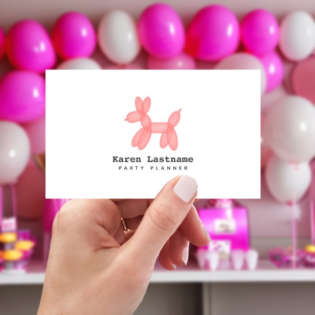 Carte De Visite Pink Balloy Animal Party Planificateur d'événement (Créateur téléchargé)