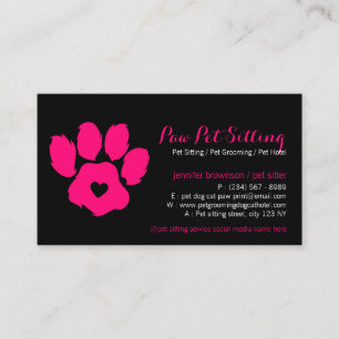 Carte De Visite Pink Black Animal Sitter Social Media Chien Chat P