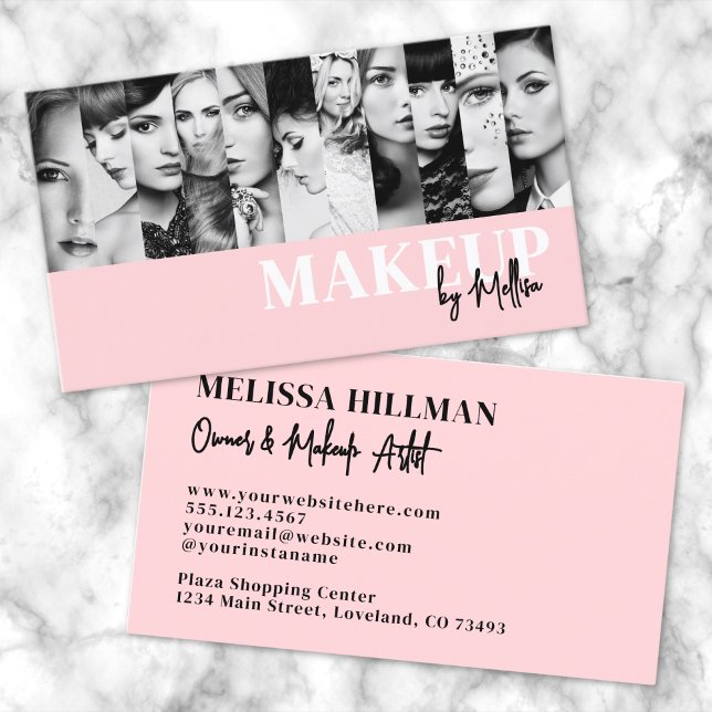 Carte De Visite Pink Black Script Photo Makeup (Pink Black Script Photo Makeup Business Card)