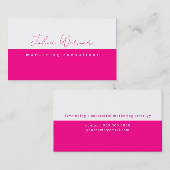 Carte De Visite Pink Blanc Moderne Pro Marketing Consultant (Devant / Derrière)