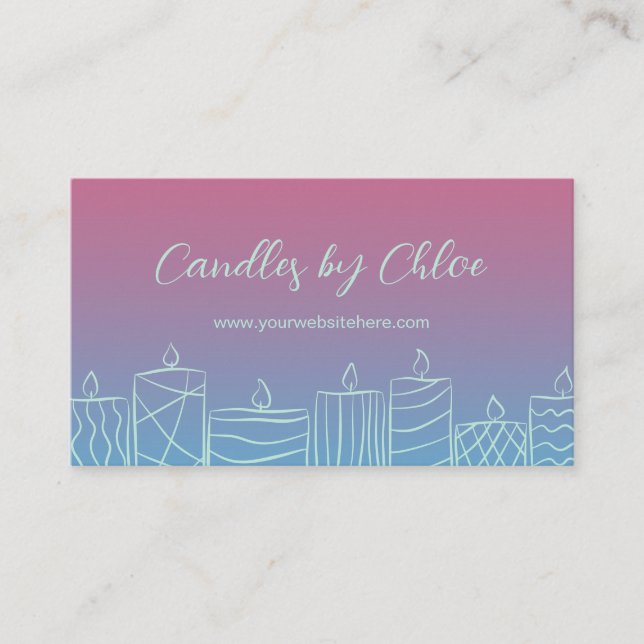 Carte De Visite Pink & Blue Scribbled Candles Candle Maker QR Code (Devant)