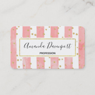 Carte De Visite Pink Blush Stripes with Faux Gold Confeti