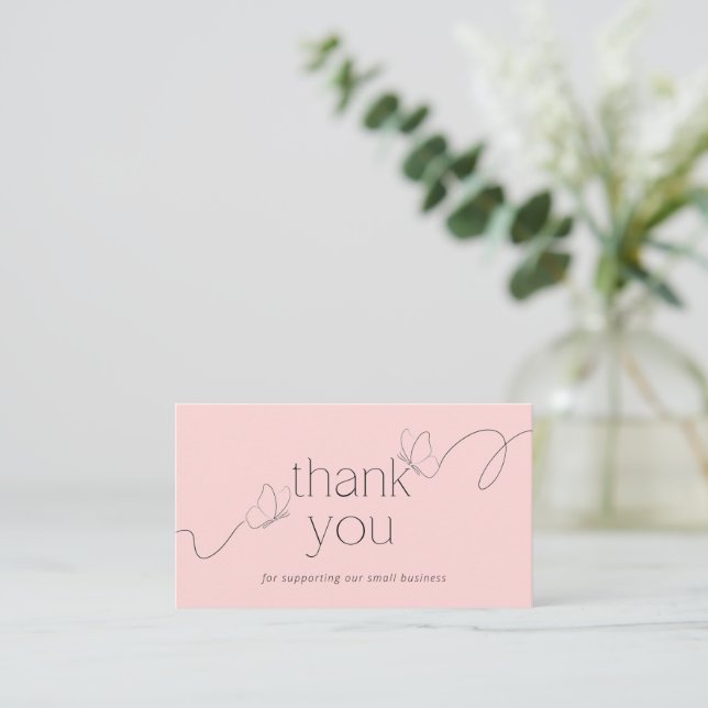 Carte De Visite Pink Butterfly Thank You Card Small Business (Debout devant)
