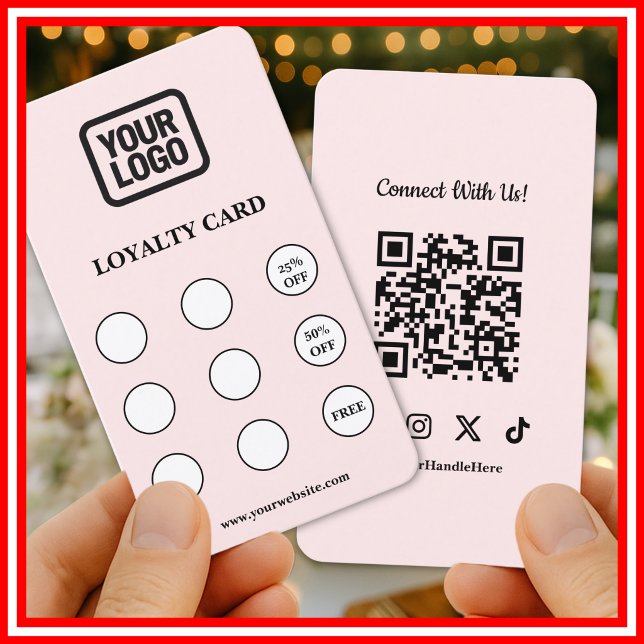 Carte De Visite Pink Connect With Us Social QR Code Loyalty Card (Créateur téléchargé)