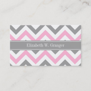 Carte De Visite Pink Dk Gray White LG Chevron Gray Name Monogram