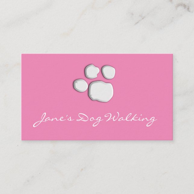 Carte De Visite Pink Elegant Chien marchant Empreinte de patte Car (Devant)