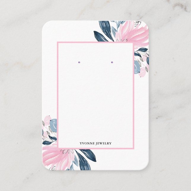 Carte De Visite Pink Floral Earring Display Holder (Devant)