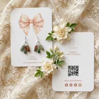 Carte De Visite Pink & Gold Coquette Bow QR Jewelry Display TMF26