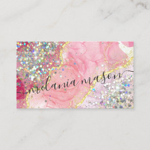 Carte De Visite Pink Gold Moderne Aquarelle Parties scintillant d'