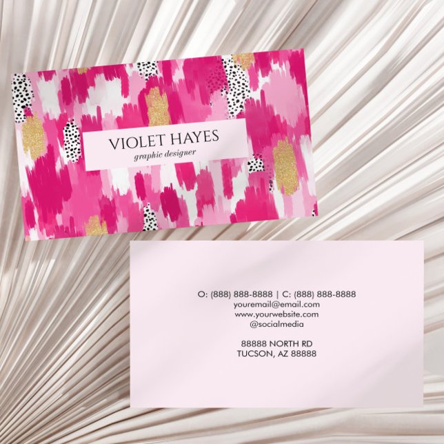 Carte De Visite Pink Gold Noir Polka Pot Brush (Créateur téléchargé)