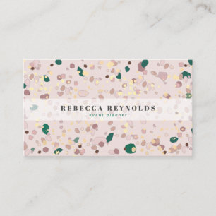 Carte De Visite Pink & Green Terrazzo Motif moderne