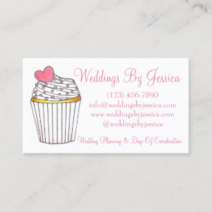 Carte De Visite Pink Heart Cupcake Wedding planner boulangerie