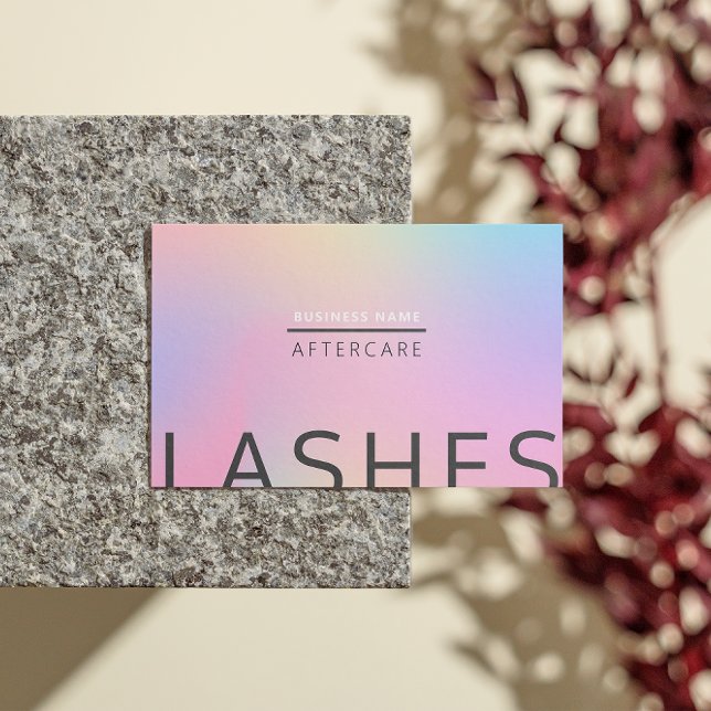 Carte De Visite Pink Holographique Lash Client après entretien (Pastel Holographic Lash After Care Instruction Business Card)
