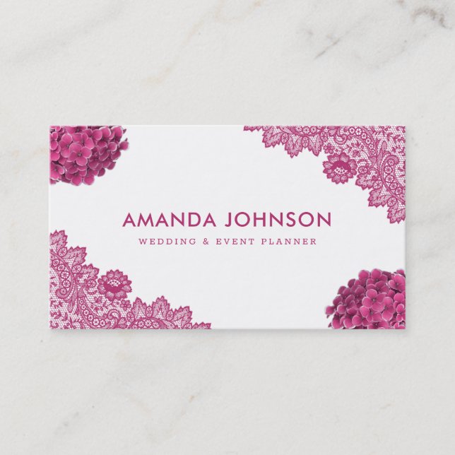 Carte De Visite Pink Lace Hydrangea Floral Mariage Planificateur d (Devant)