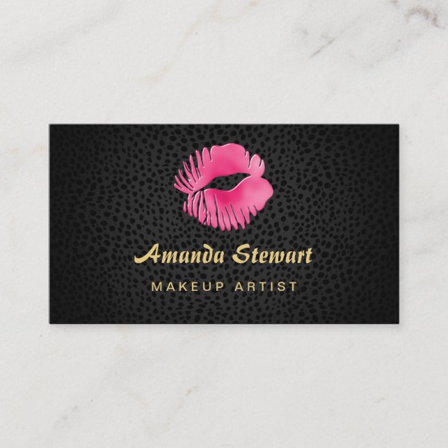 Carte De Visite Pink Lip Gloss Kiss Black Cheetah maquillage Artis (Devant)